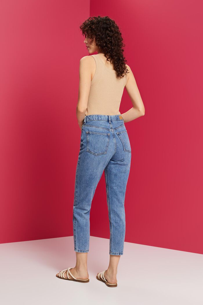 Mom fit jeans met hoge taille, katoenmix, BLUE LIGHT WASHED, detail image number 3