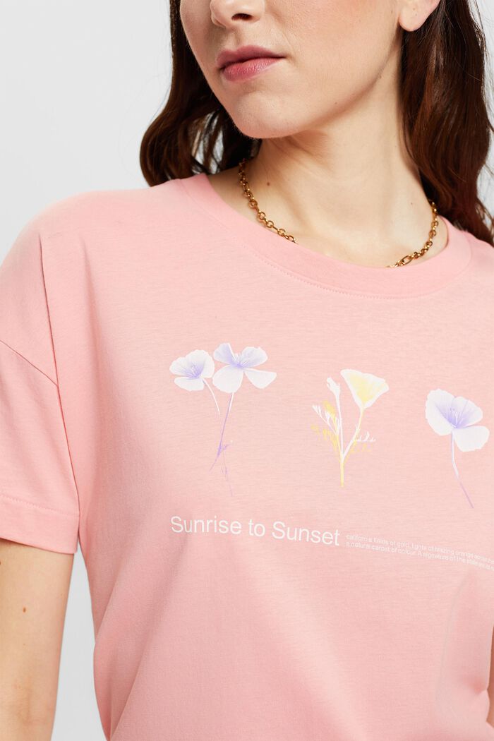 T-shirt met bloemenprint op de borst, PINK, detail image number 4