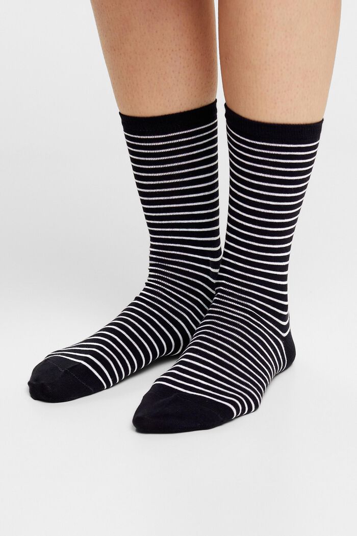 Set van 2 paar gestreepte, grofgebreide sokken, BLACK, detail image number 1