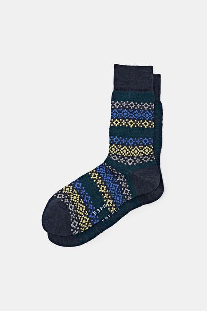 Set van 2 paar sokken van een wolmix met een Noors patroon, NAVY, overview