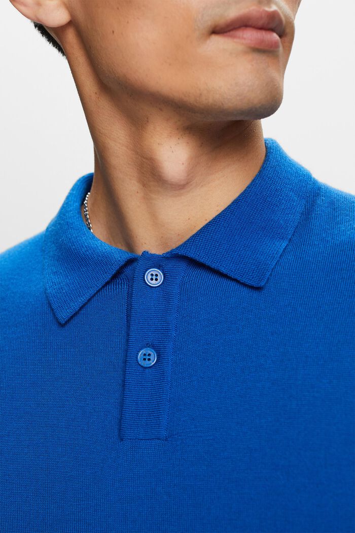 Wollen polosweater, BRIGHT BLUE, detail image number 3