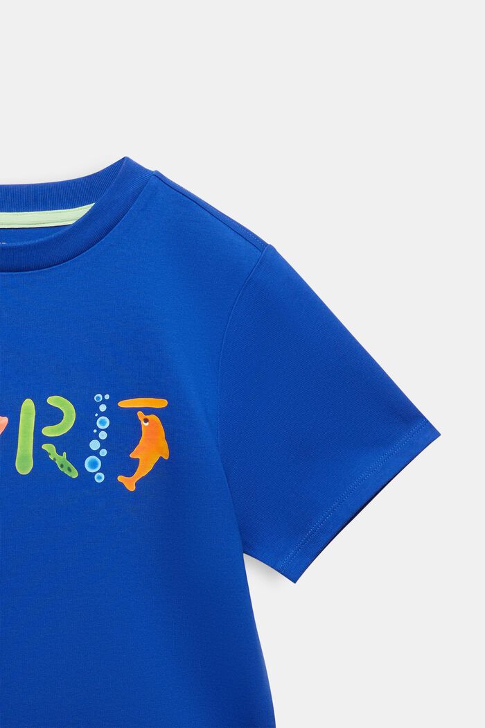 T-shirt van katoen-jersey met logo, BRIGHT BLUE, detail image number 4