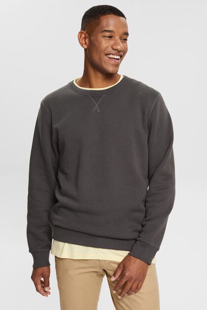 Effen sweatshirt met regular fit, DARK GREY, overview