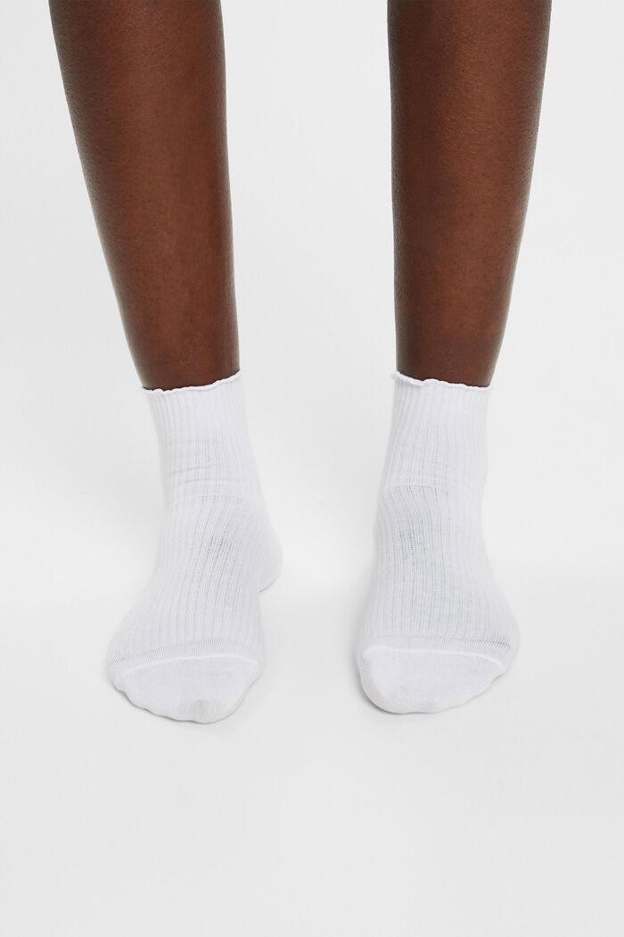 Set van 2 paar sokken met gerimpeld boorden, organic cotton, KHAKI/WHITE, detail image number 2