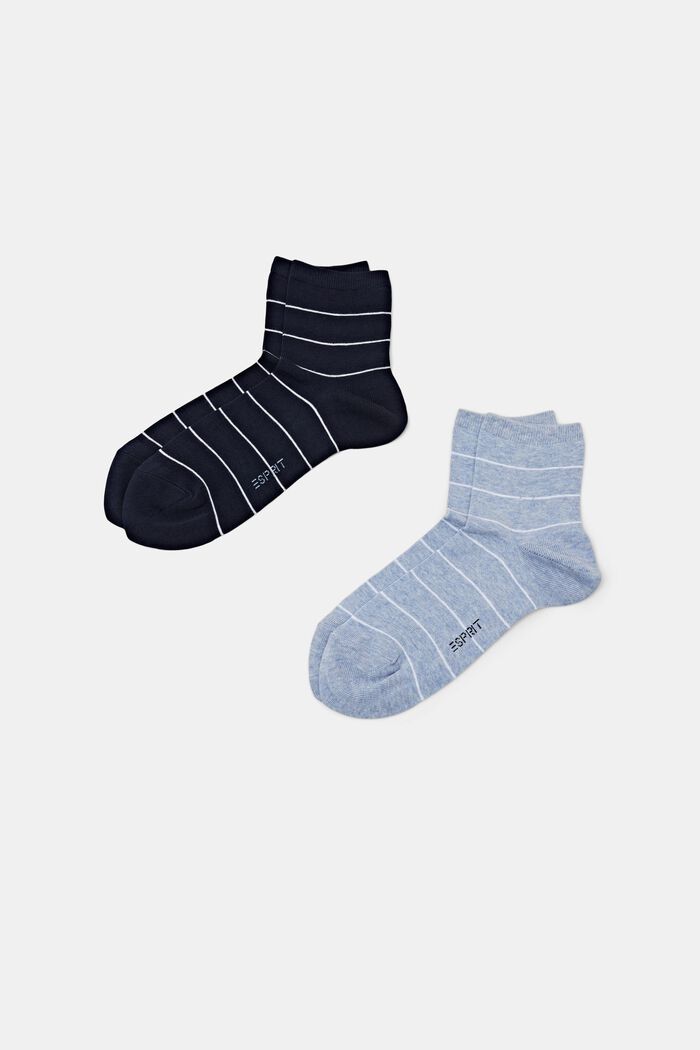Set van 2 paar gestreepte, grofgebreide sokken, NAVY/BLUE, detail image number 0