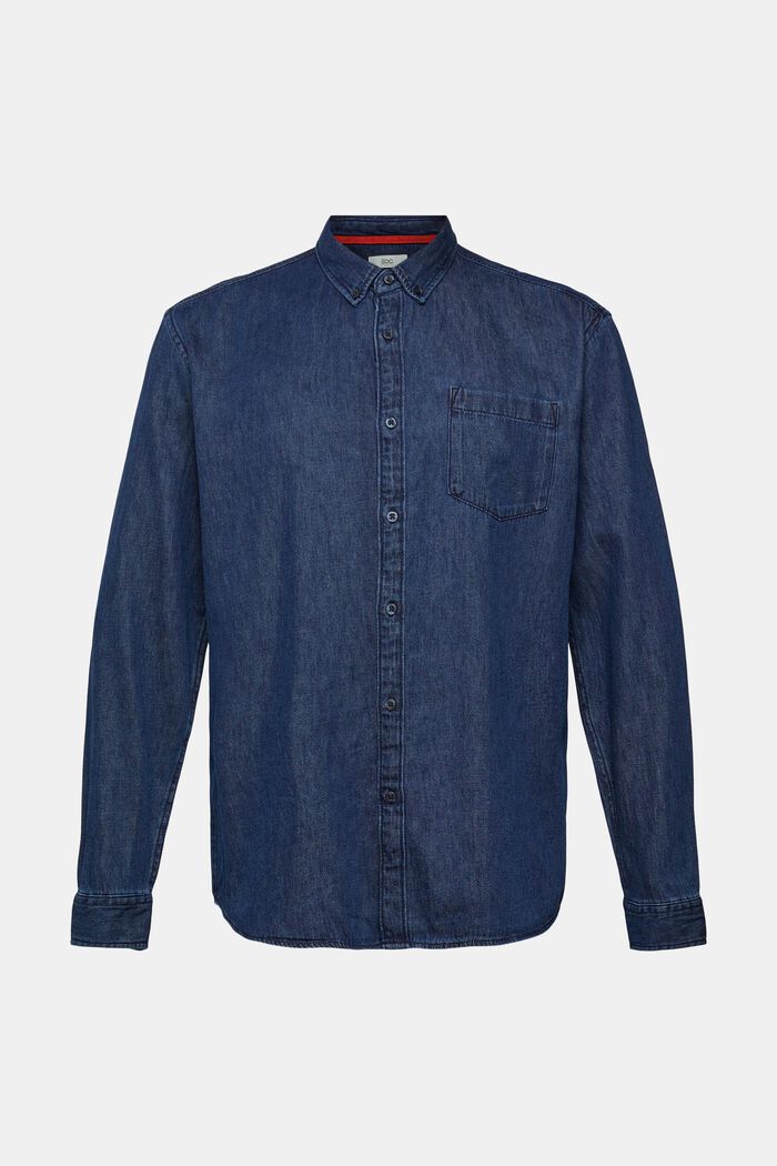 Denim overhemd met opgestikte zak, BLUE DARK WASHED, detail image number 7