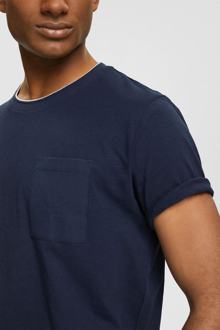 Met linnen: jersey T-shirt met borstzak, NAVY, detail image number 1