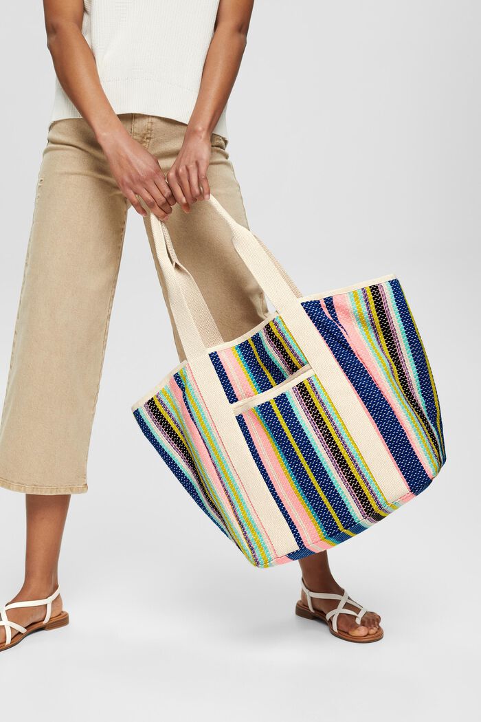 Shopper met kleurrijke strepen, CORAL, detail image number 1