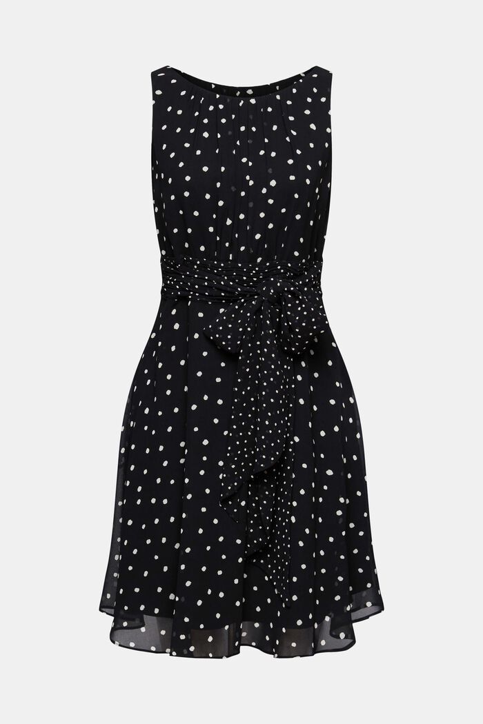 Gerecycled: chiffon jurk met gerimpelde taille, BLACK, detail image number 7