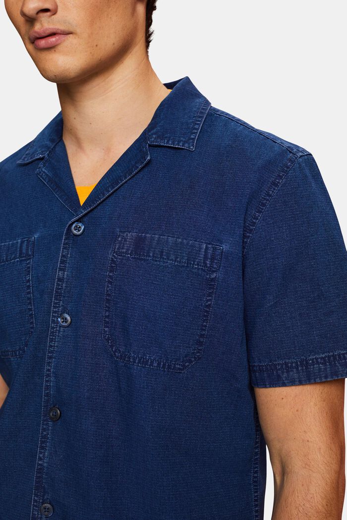 Denim overhemd met korte mouwen, 100% katoen, BLUE DARK WASHED, detail image number 2