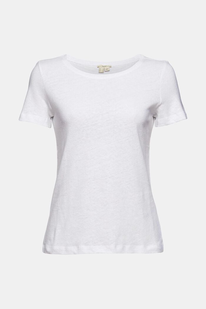 Met linnen: effen T-shirt, WHITE, overview
