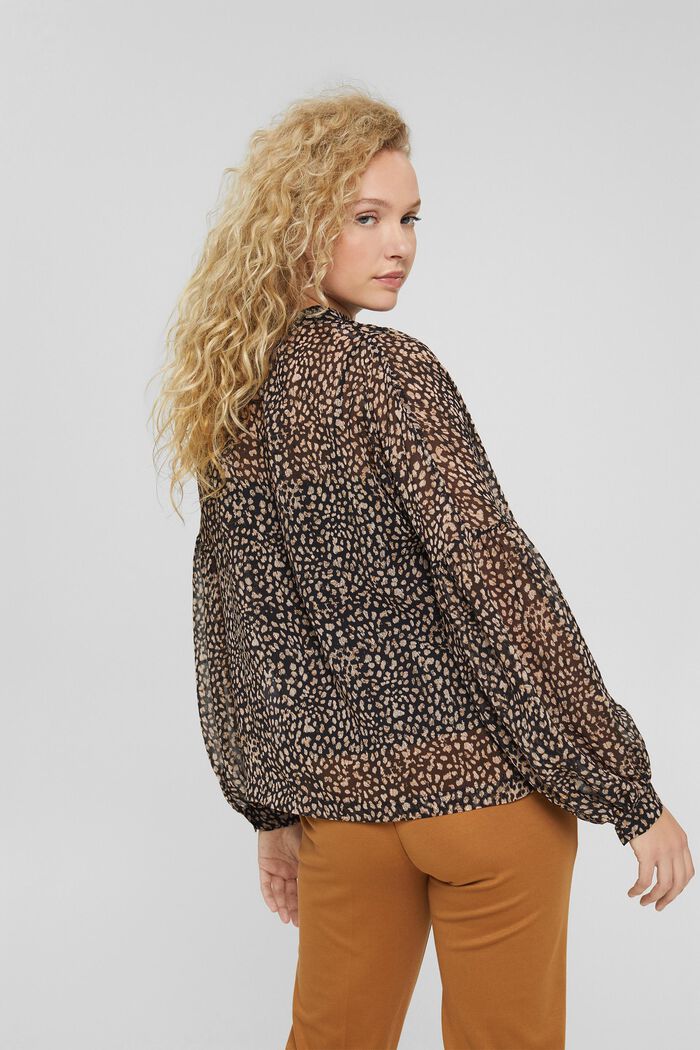Gerecycled: blouse met luipaardprint en splitten op de bovenarmen, BLACK, detail image number 3