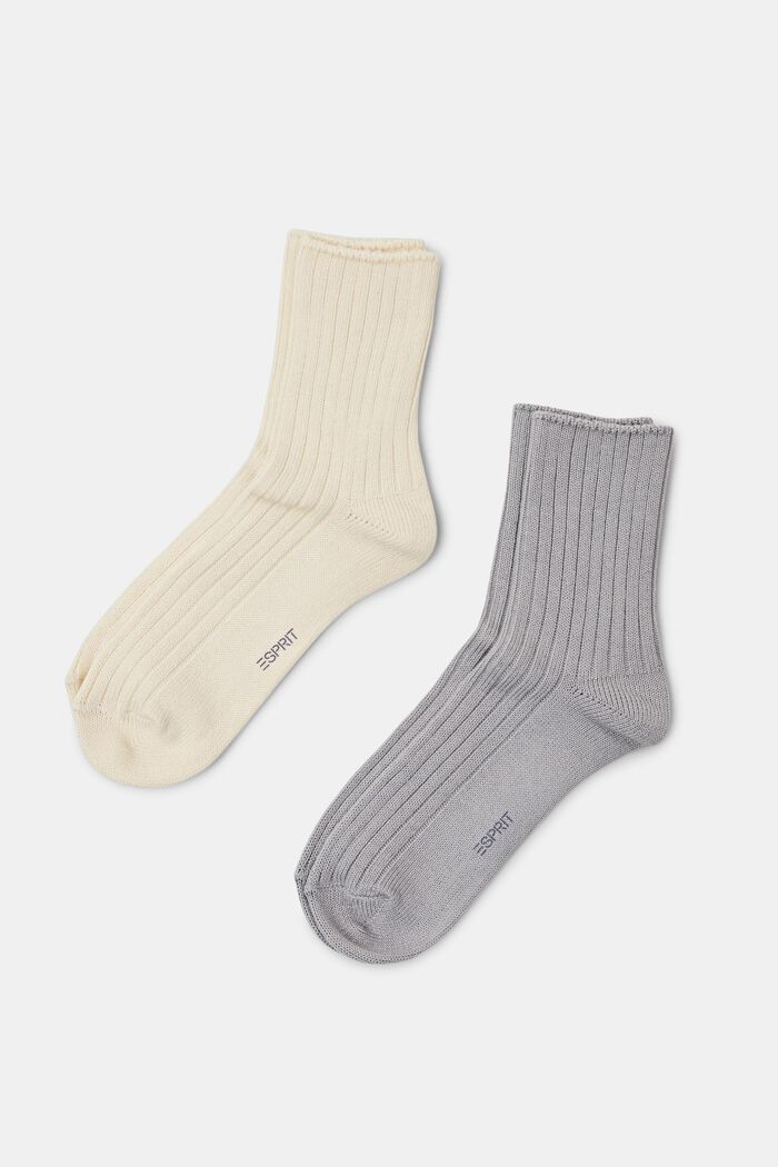2-pak ribgebreide sokken, CREME/GREY, detail image number 0