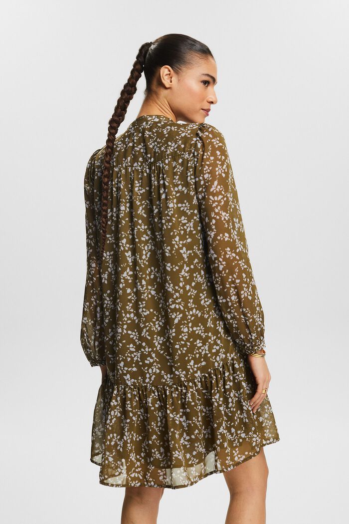 Chiffon mini-jurk met print, KHAKI GREEN, detail image number 2