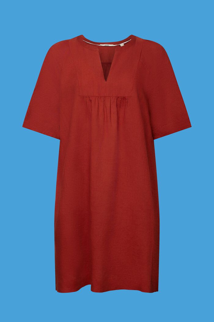 Mini-jurk, mix van katoen en linnen, TERRACOTTA, detail image number 6