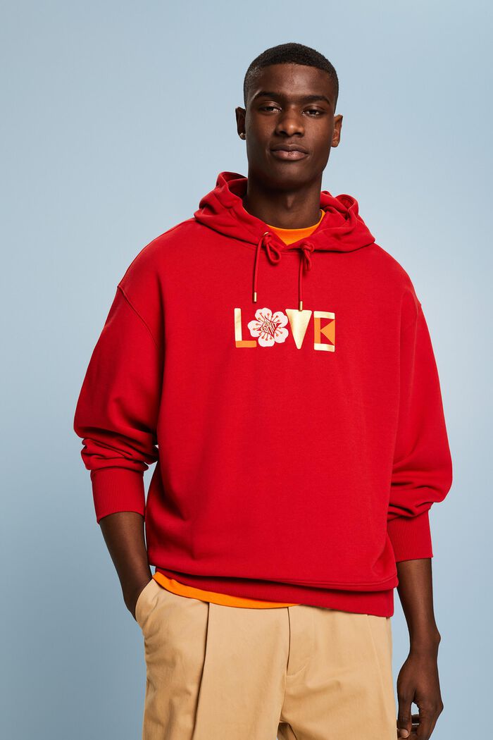 Uniseks oversized hoodie met print, DARK RED, detail image number 0