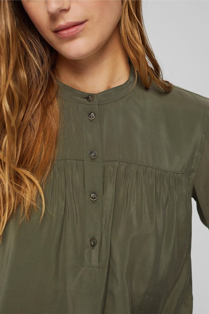 Glanzende henley-blouse met LENZING™ ECOVERO™, DARK KHAKI, detail image number 2
