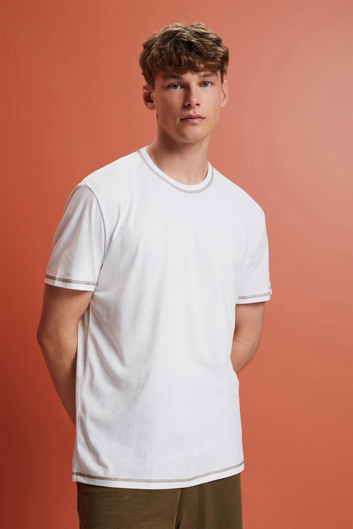 Jersey T-shirt met contrasterende zomen, WHITE, detail image number 0