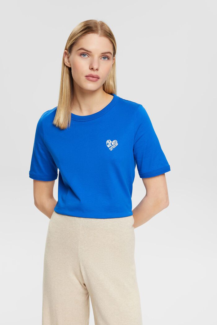 Katoenen T-shirt met hartvorming logo, BLUE, detail image number 0