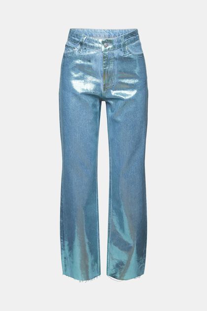 Metallic coated retro rechte jeans, hoge taille