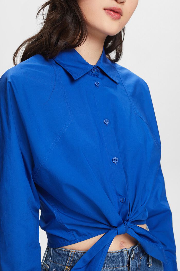 Cropped shirt met strik op de voorkant, BRIGHT BLUE, detail image number 3