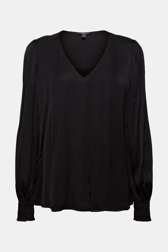 Satijnen blouse met ballonmouwen, BLACK, detail image number 6