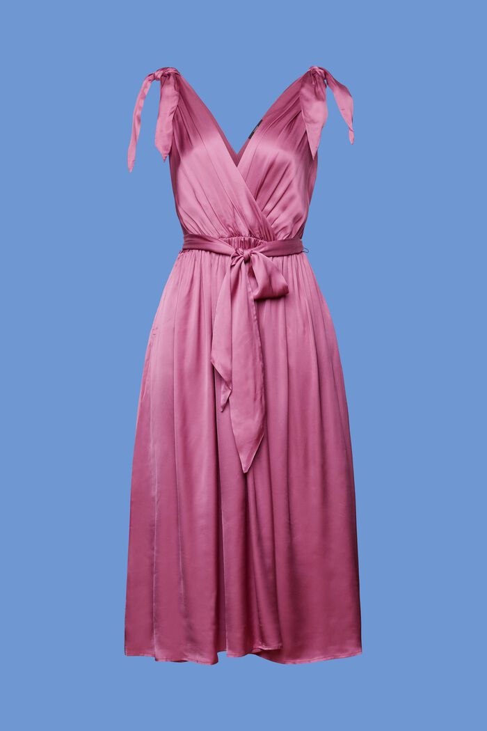 Satijnen midi-jurk met strikkoord bij de schouders, VIOLET, detail image number 5