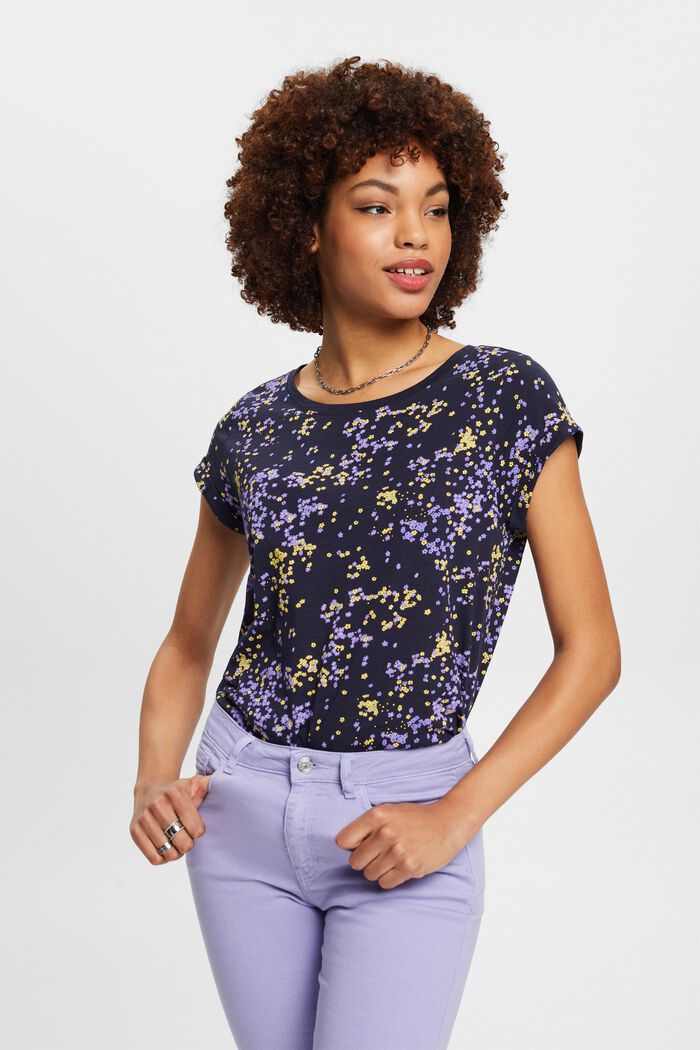 Katoenen shirt met bloemenprint, NAVY, detail image number 0