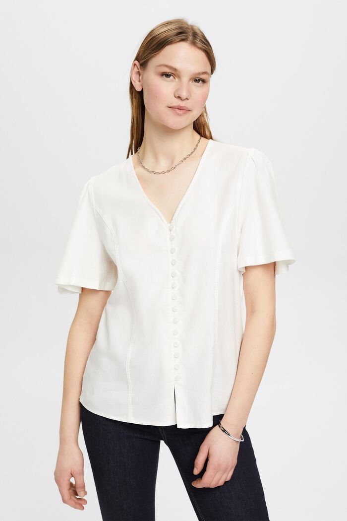 Getailleerde blouse met knopen, OFF WHITE, detail image number 0