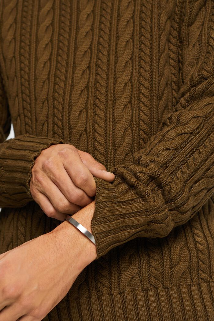 Katoenen trui met kabelpatroon, DARK KHAKI, detail image number 2