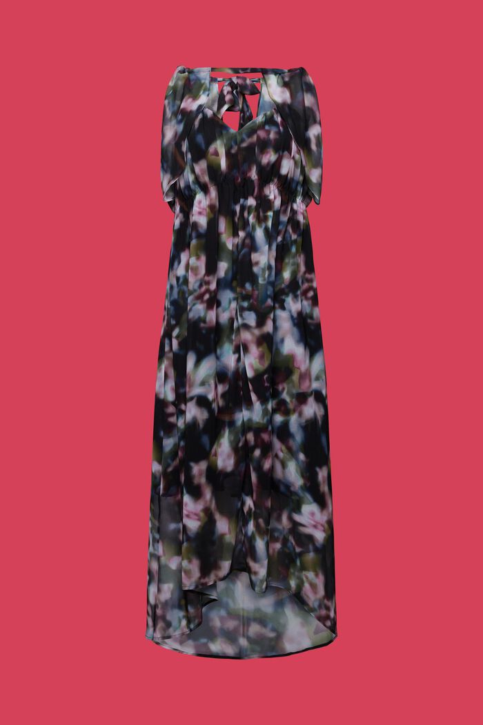 Gerecycled: chiffon midi-jurk met motief, BLACK, detail image number 5