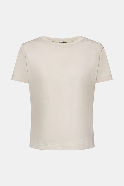 Katoenen T-shirt met ronde hals, LIGHT TAUPE, overview