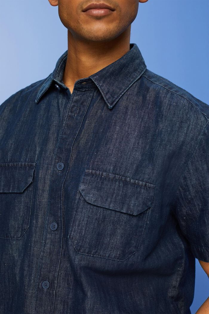 Overhemd met korte mouwen en een denim look, BLUE BLACK, detail image number 4