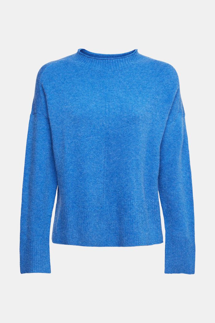 Met wol: heerlijk zachte trui met opstaande kraag, BRIGHT BLUE, detail image number 2