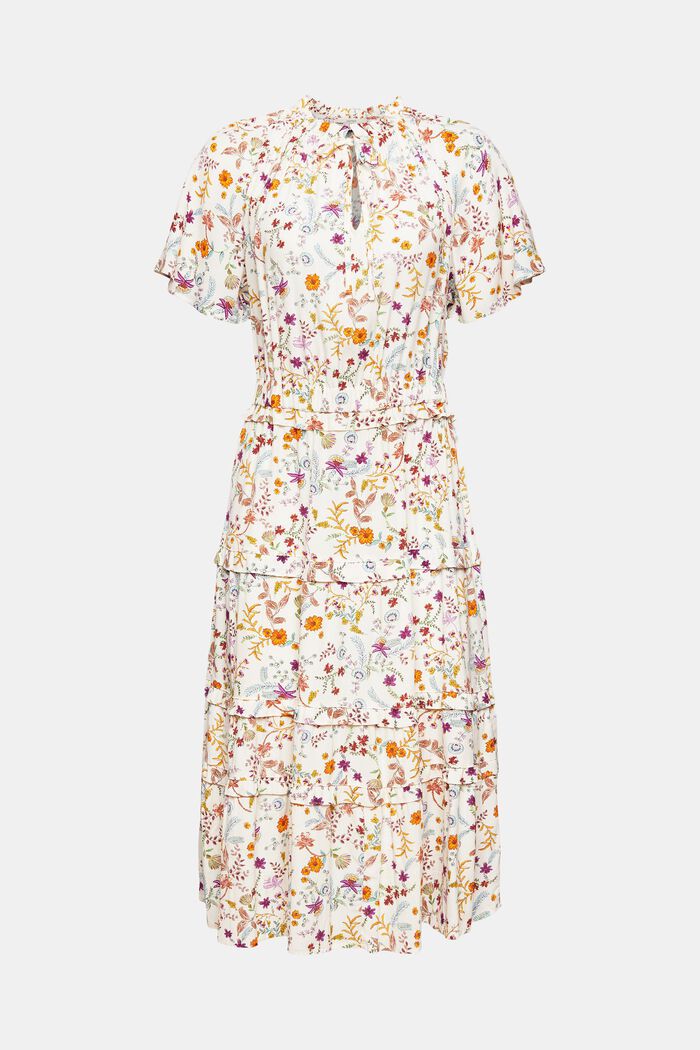 Midi-jurk met bloemenmotief, CREAM BEIGE, overview