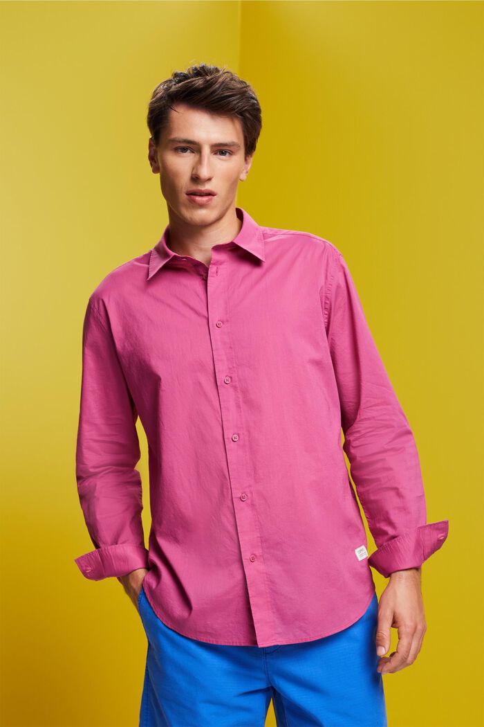 Effen overhemd met lange mouwen, 100% katoen, DARK PINK, detail image number 0