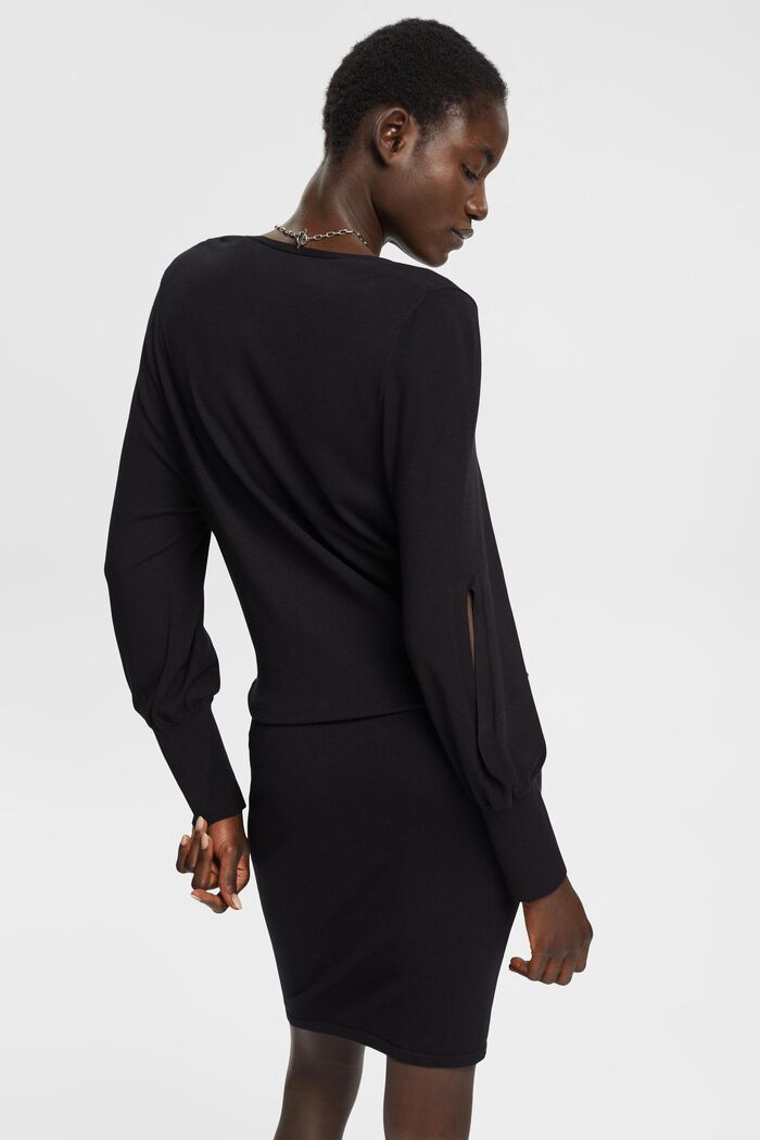 Gebreide jurk met mouwen met split, LENZING™ ECOVERO™, BLACK, detail image number 3