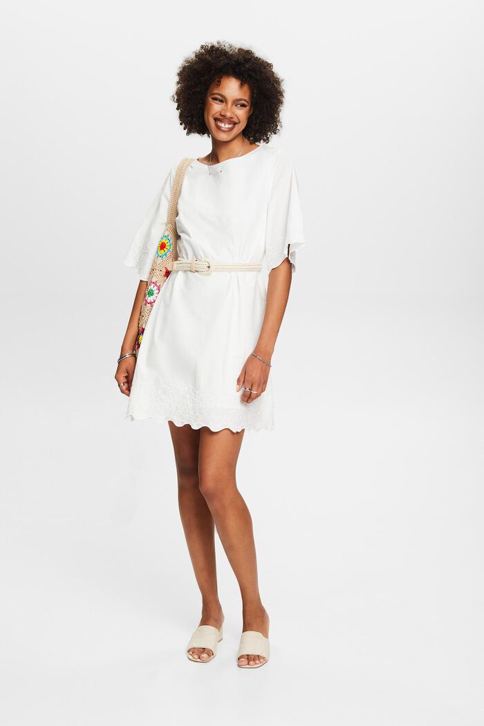 Mini-jurk met borduursel en klokmouwen, OFF WHITE, detail image number 1