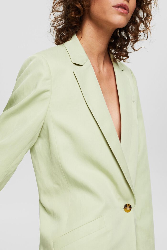 Met linnen: vlotte blazer met één knoop, PASTEL GREEN, detail image number 2