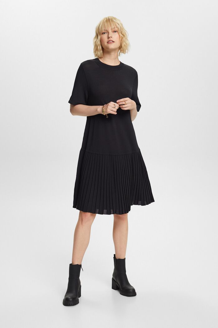 Geplooide jurk met verlaagde taille, BLACK, detail image number 0