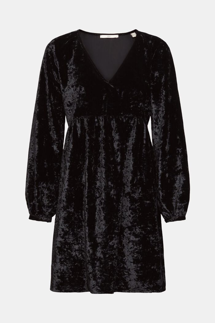 Fluwelen jurk met V-hals, BLACK, detail image number 6