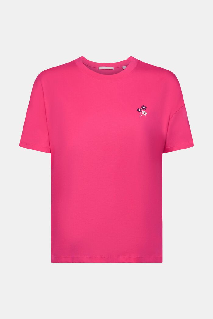 T-shirt met bloemenprint op de borst, PINK FUCHSIA, detail image number 5