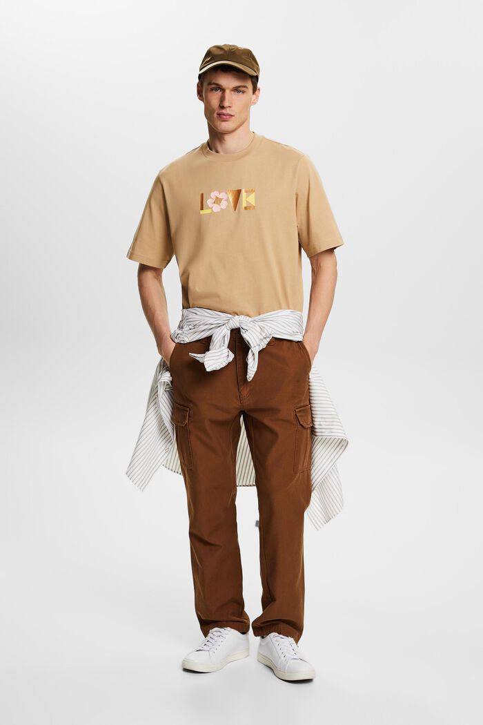 Uniseks T-shirt van pimakatoen met print, BEIGE, detail image number 1