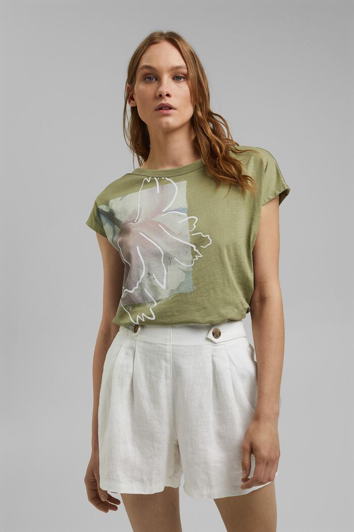 T-shirt van organic cotton met print, LIGHT KHAKI, detail image number 0