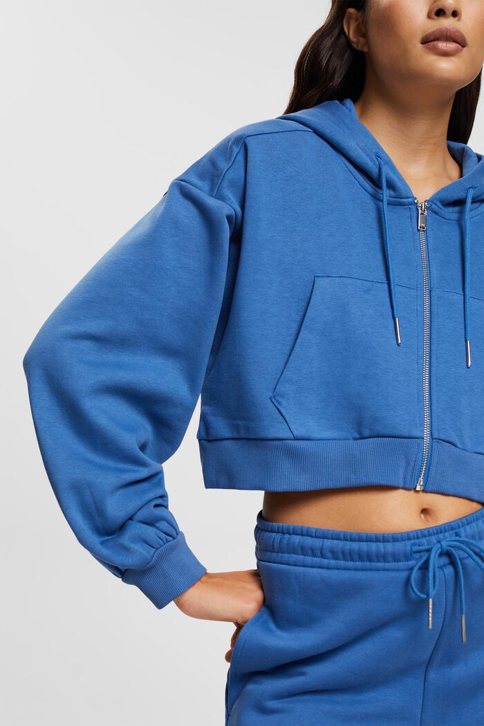 Kortere hoodie met doorlopende knoopsluiting, BLUE, detail image number 2
