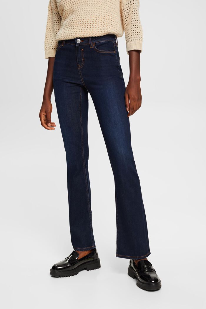 Skinny bootcut jeans met hoge taille, BLUE DARK WASHED, detail image number 0