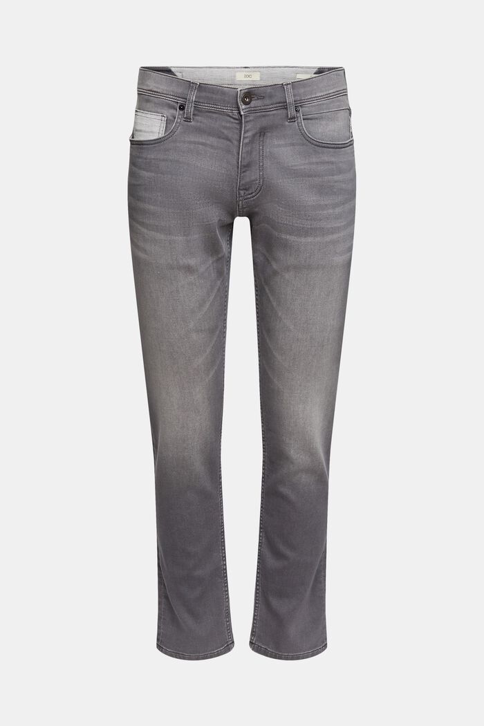 Jogger jeans met een denim look van een katoenmix, GREY MEDIUM WASHED, overview