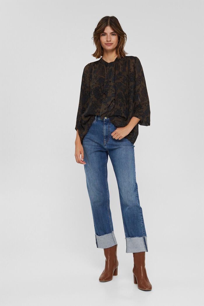 Gerecycled: chiffon blouse met strikbandjes, DARK BROWN, detail image number 1