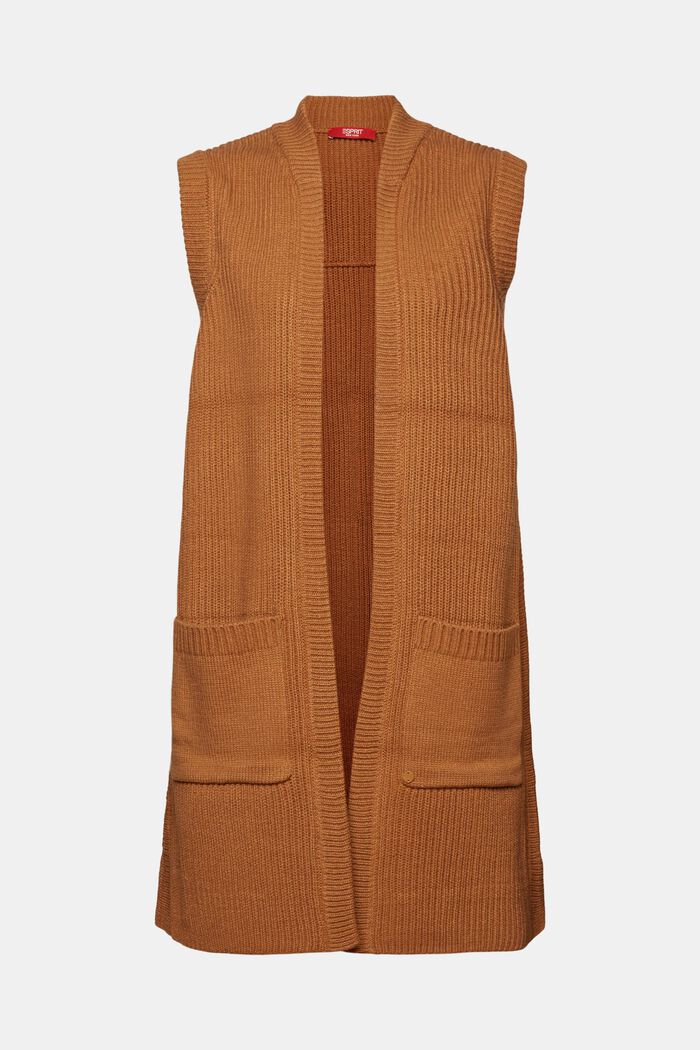 Gerecycled: lang mouwloos vest, CARAMEL, detail image number 0