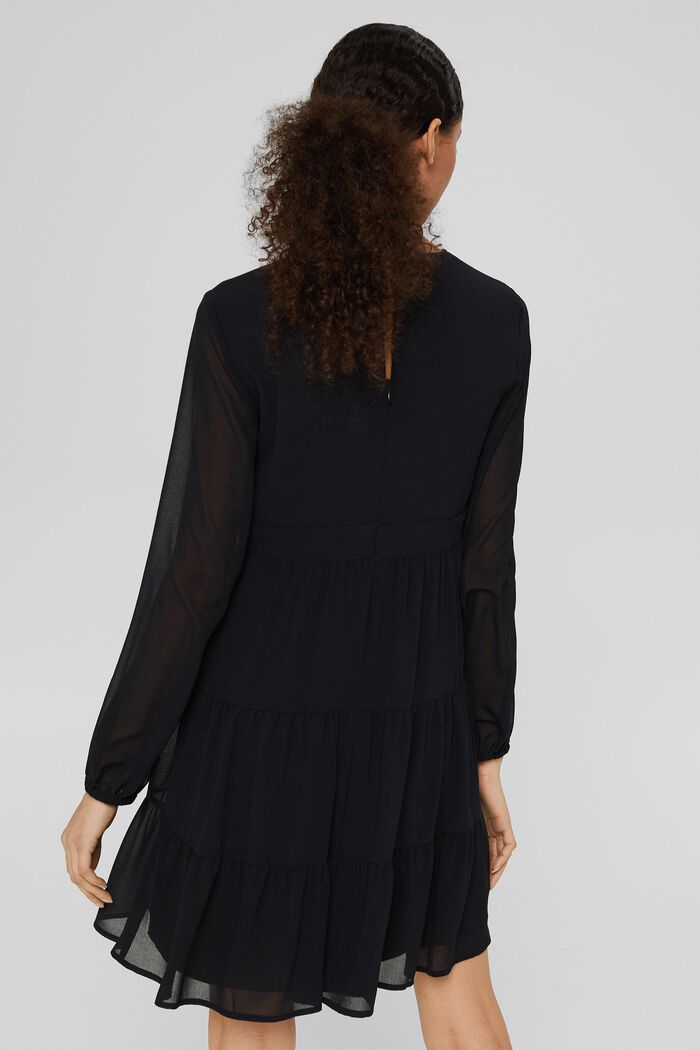 Gerecycled: chiffon jurk met volants, BLACK, detail image number 2